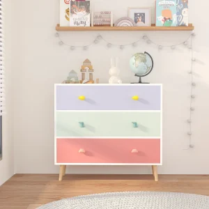 Children's Wooden 3-Drawer Nightstand with Storage Cabinet